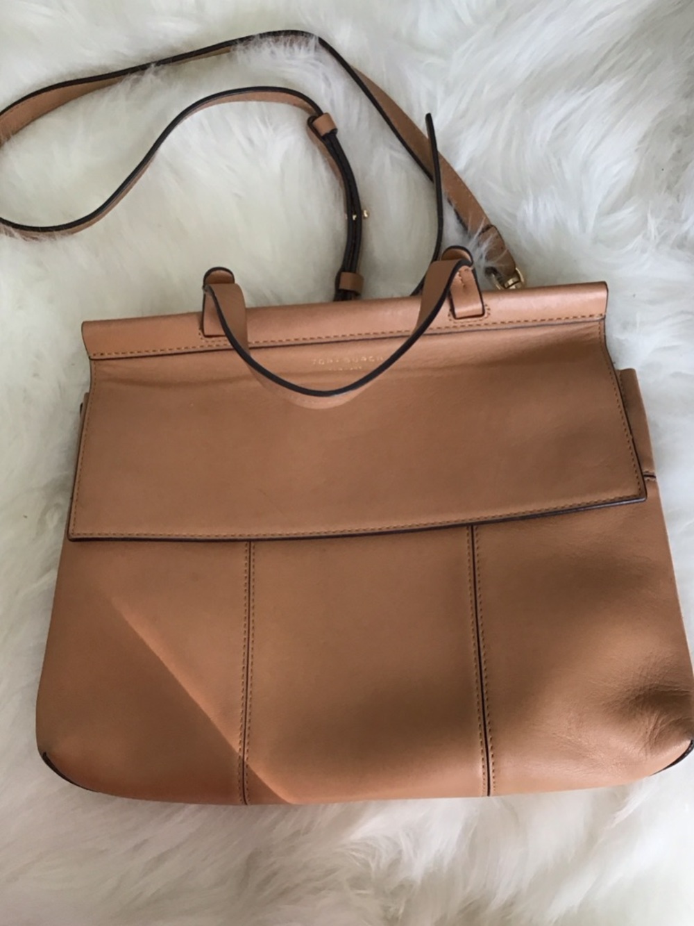 Tory Burch Leather Top-Handle Shoulder Bag in Tan